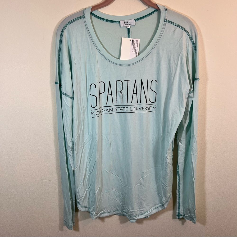 Piko Women’s Aqua Michigan State Spartans Bamboo Long Sleeve Top Medium NWT
